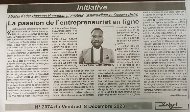 Abdoul Kader Hassane Hamadou - CEO & Fondateur Kasuwa Digit