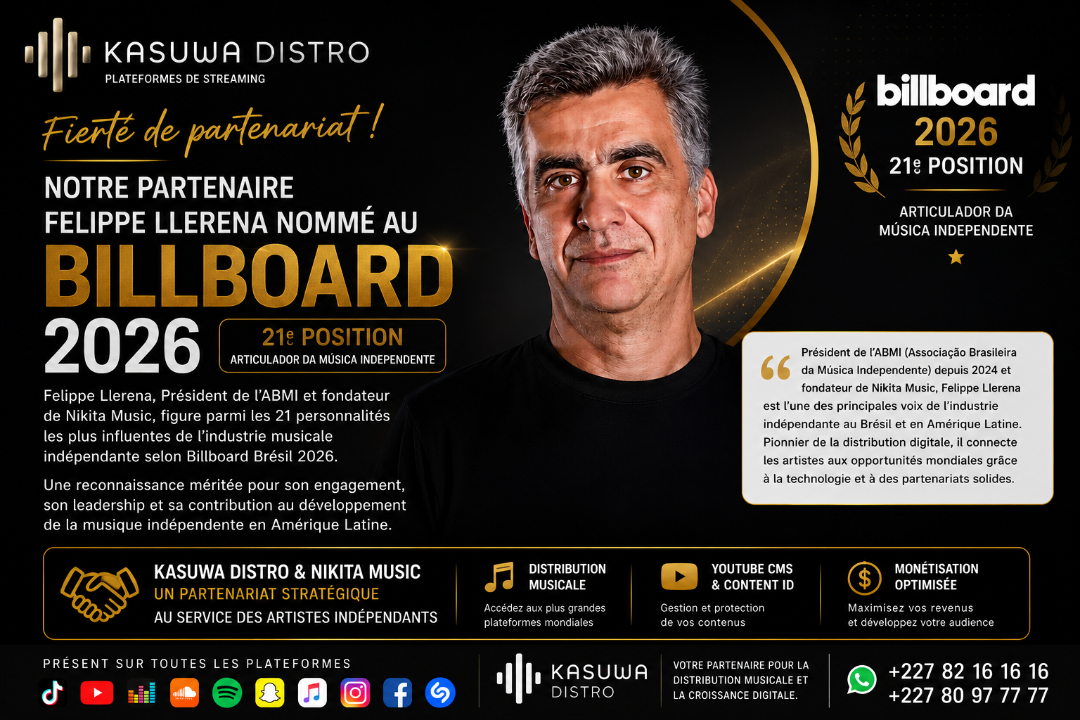 Felippe Llerena nommé parmi les personnalités de la musique indépendante dans le Billboard 2026