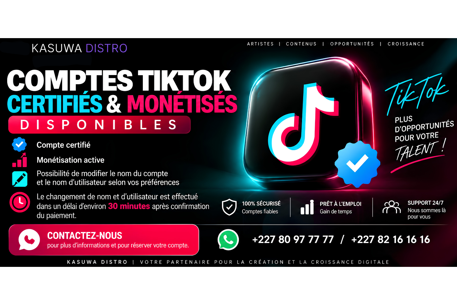 Comptes TikTok certifiés et monétisés disponibles chez Kasuwa Distro